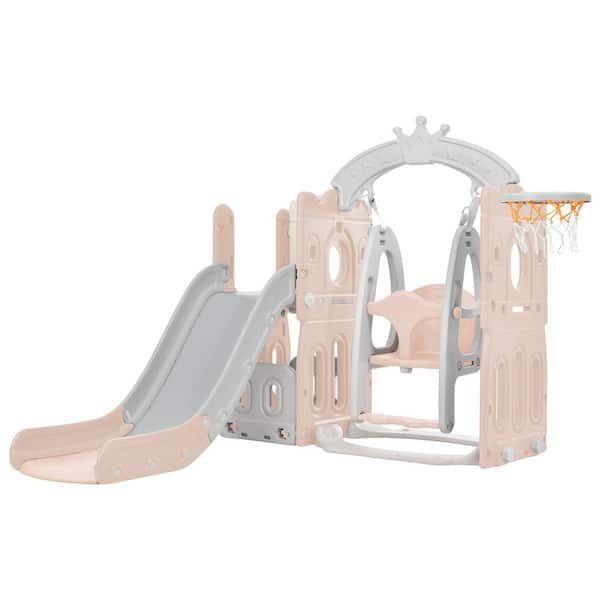Unbranded Pink 5-in-1 Toddler Climber Slide Playset with Basketball Hoop