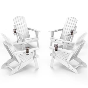 White HDPE Outdoor Folding Plastic Adirondack Chair with Cupholder(4-Pack)