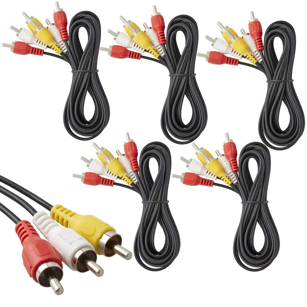 Newhouse Hardware 6 ft. Audio/Video 3RCA to 3RCA Cable, For TV, VCR, DVD, and Speaker (5-Pack) -  RCA6-05