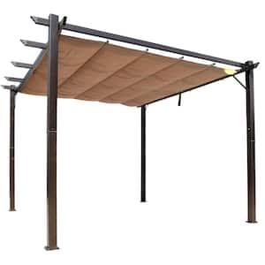 10 ft. x 10 ft. Brown Aluminum Outdoor Retractable Pergola Backyard Shade Gazebo Canopy for Porch Party, Garden, Grill