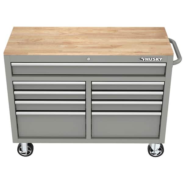 Husky Tool Storage 46 in. W Gloss Gray Mobile Workbench Cabinet H46X18MWC9GRY The Home Depot