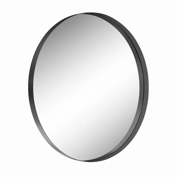 Whatseaso 31.5 in. W x 31.5 in. H Round Metal Framed Wall Bathroom Vanity Mirror in Black