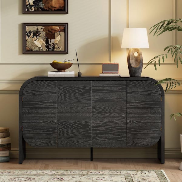 anpport Vintage Black 33.2 in. H Accent Cabinet with Adjustable Shelves and Curvy Edge