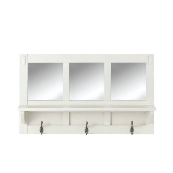 Unbranded Artisan 18 in. H 3-Hook MDF Wall Shelf with Mirror in White