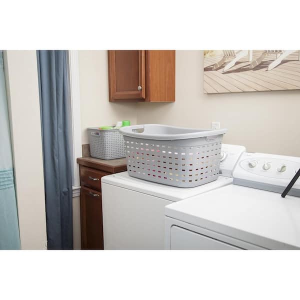Weave Laundry Basket with Wicker Pattern, Cement (6-Pack)