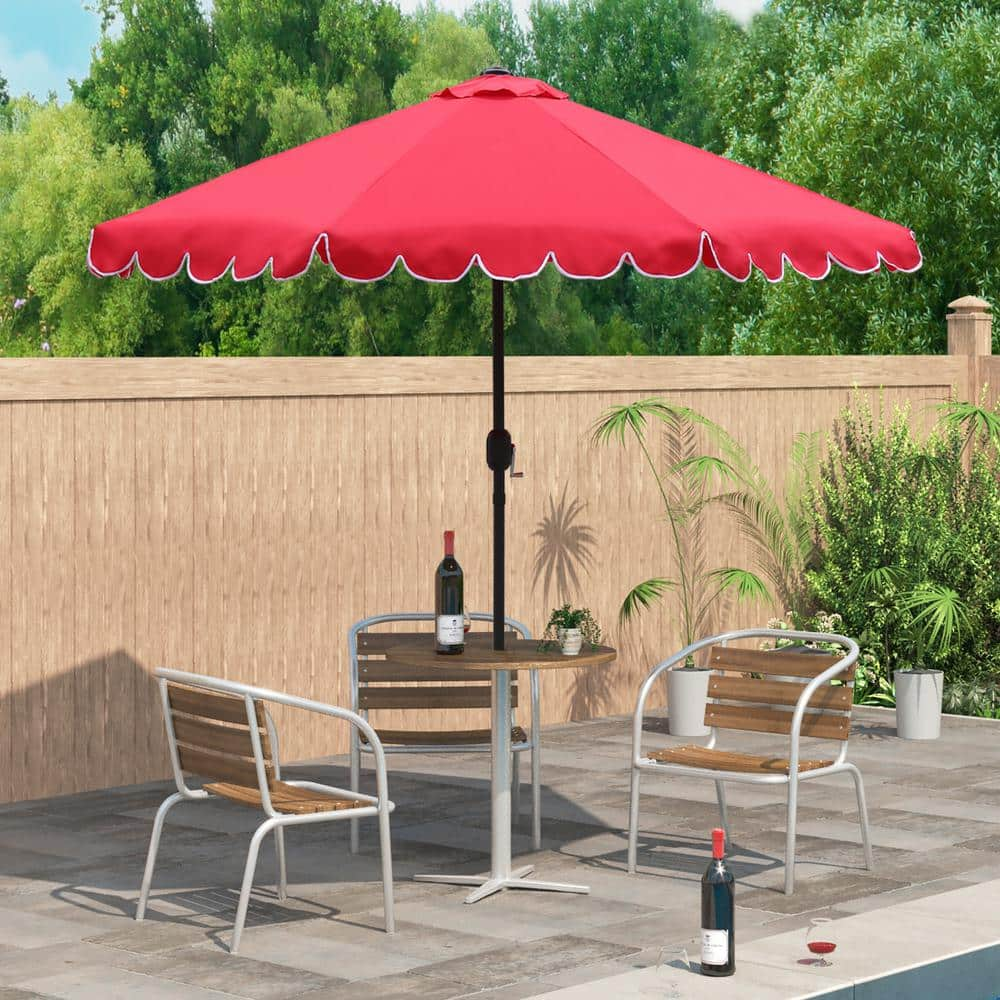 Maypex 9 Ft Steel Market Crank And Tilt Scallop Patio Umbrella In Red