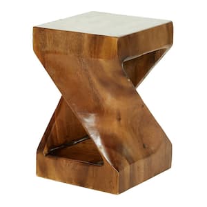 12 in. Brown Handmade Medium Square Wood End Accent Table with Spiral Base