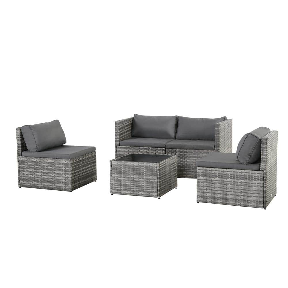 JUSKYS Lovely 4 - Person Wicker Patio Conversation Outdoor Seating ...