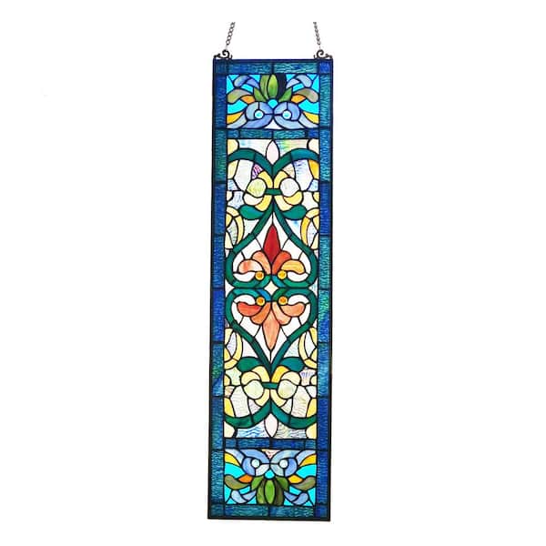River of Goods Victorian Stained Glass Fleur De Lis Window Panel