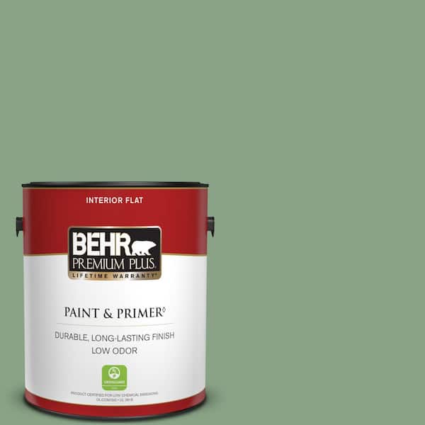 BEHR PREMIUM PLUS 1 gal. #S400-5 Gallery Green Flat Low Odor Interior Paint & Primer