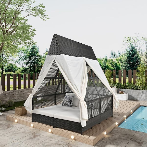 Rattan sun lounger bed sales