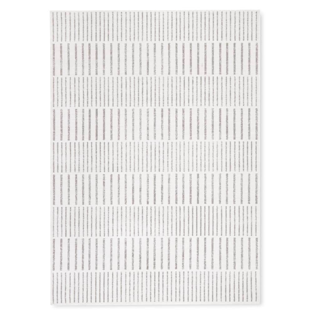 TOMMY BAHAMA Poolside Offset Stripe Indoor Outdoor Area Rug Ivory/Grey