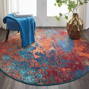 Celestial Atlantic 5 ft. x 5 ft. Abstract Contemporary Round Area Rug