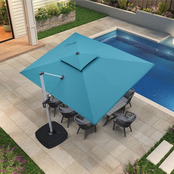 PURPLE LEAF 9 ft. x 12 ft. High-Quality Aluminum Cantilever Polyester Outdoor Patio Umbrella with Wheels Base, Turquoise Blue