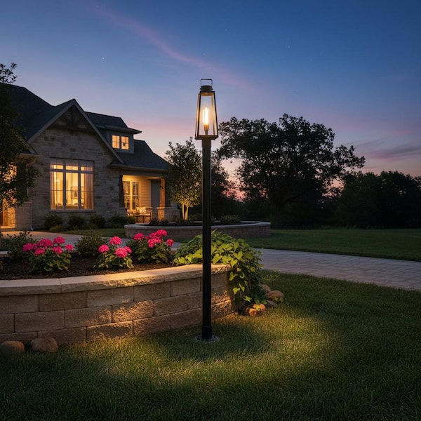 LARK Hugh 1-Light Black Aluminum Weather Resistant Outdoor Post Light with No Bulbs Included