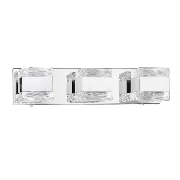 Kendal Lighting CUBIX 20 in. 3 Light Chrome, Clear Vanity Light with Clear Glass Shade