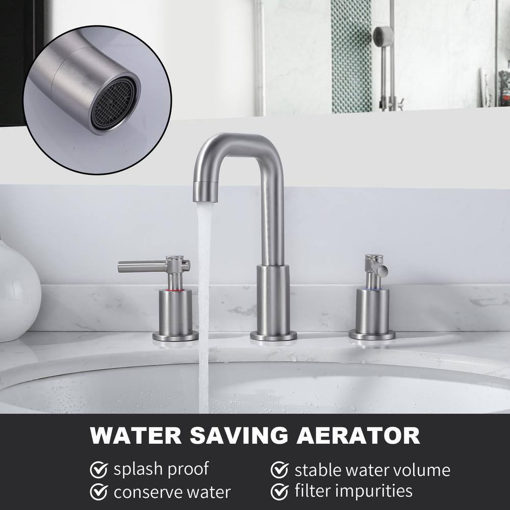 Brushed Nickel 8-Inch Widespread Double Handle Bathroom Faucet