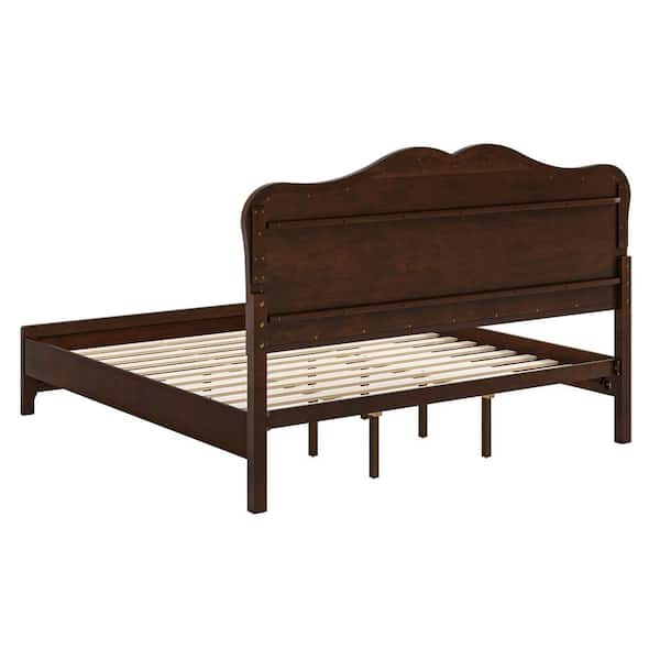 ウッドプラットフォーム　クイーンサイズ OrangeOne Mid-Century Dark Walnut Brown Solid Wood Frame Queen