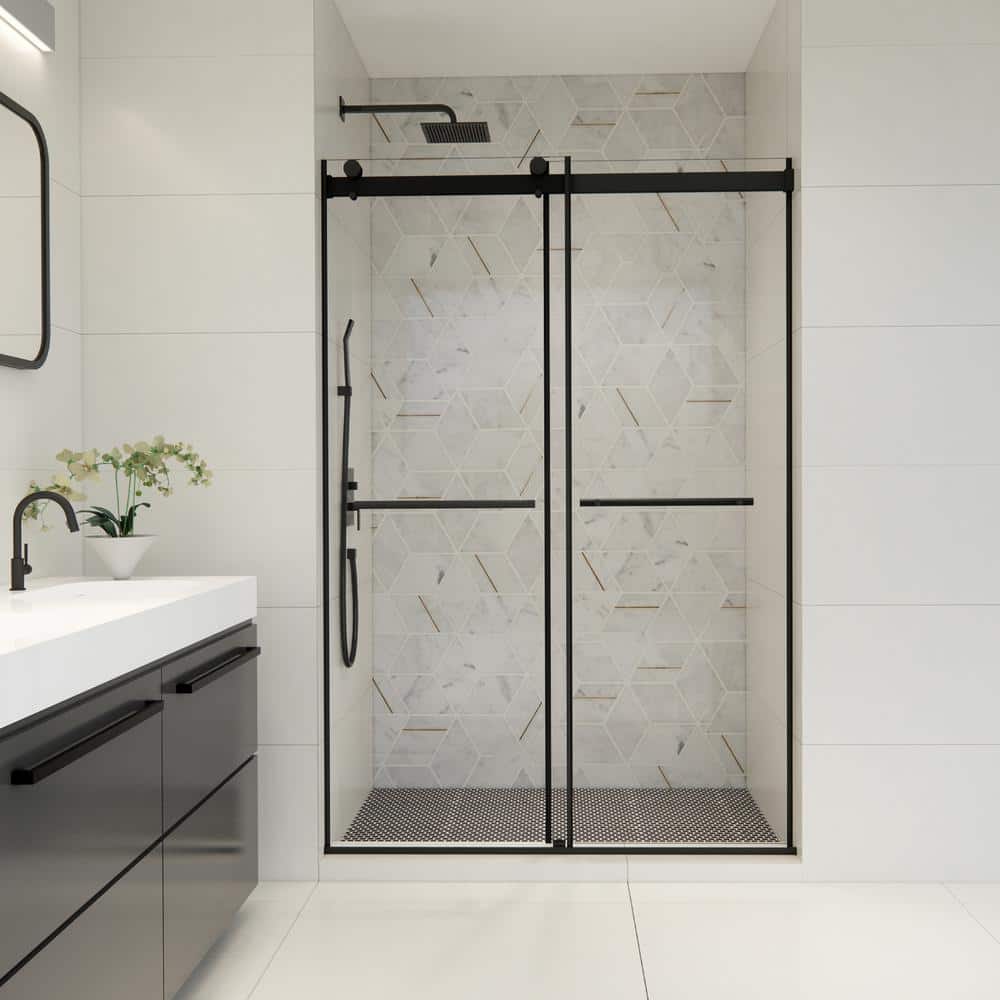 Belizzi 52" Matte Black Frameless Shower Door with Clear Glass