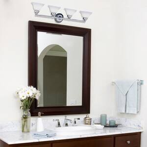 Opal Essence 25.75 in. 4-Light Chrome Classic Vanity with Satin Opal Glass Shades