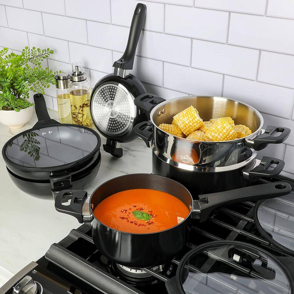 Kenmore Elite 9-Piece Black Nonstick Aluminum Stackable Cookware Set