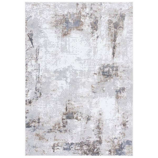 Slate 8 ft. x 10 ft. Gray/Ivory Brown Abstract Distressed Area Rug