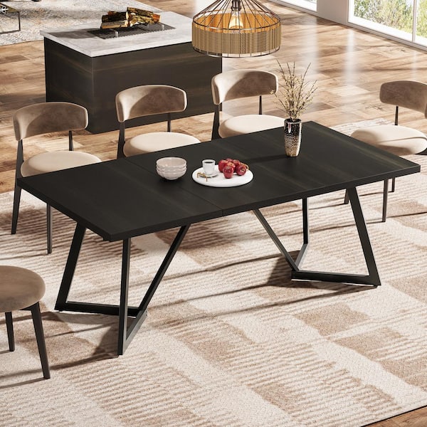 BYBLIGHT Roesler Modern Black Wood Dining Table, 70.86 in. 4-Legs Long Rectangle Dining Table for Kitchen Dining Room, Seats 6-8