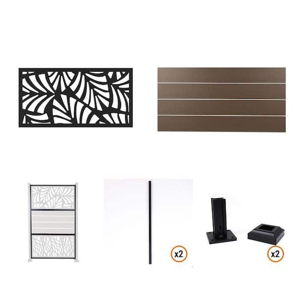 Privacy Screen Kit with Palm Insert and Brown Boards for Flat Surface Installation with Frame and Posts Deckorators