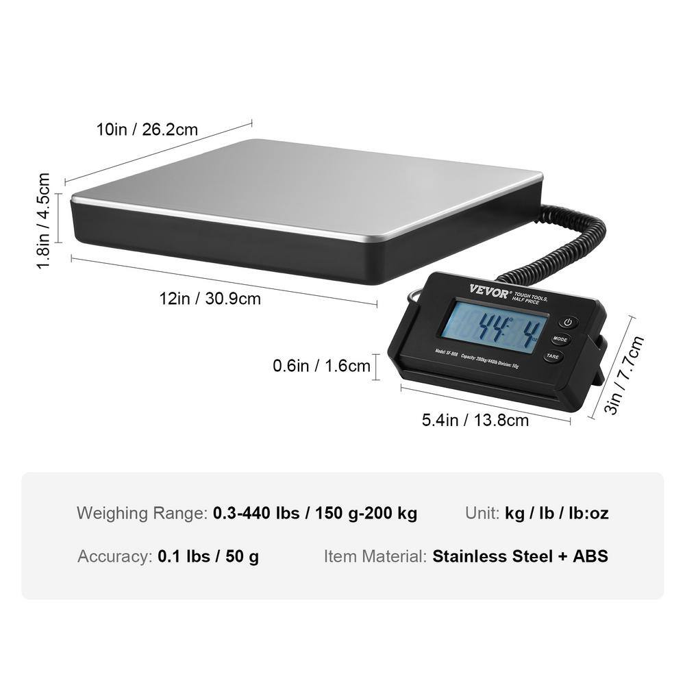 Digital Shipping Scale 440 lbs. LCD Screen Package Food Scale with Timer, Tare Function for Home Wired Connection - thumbnail 8