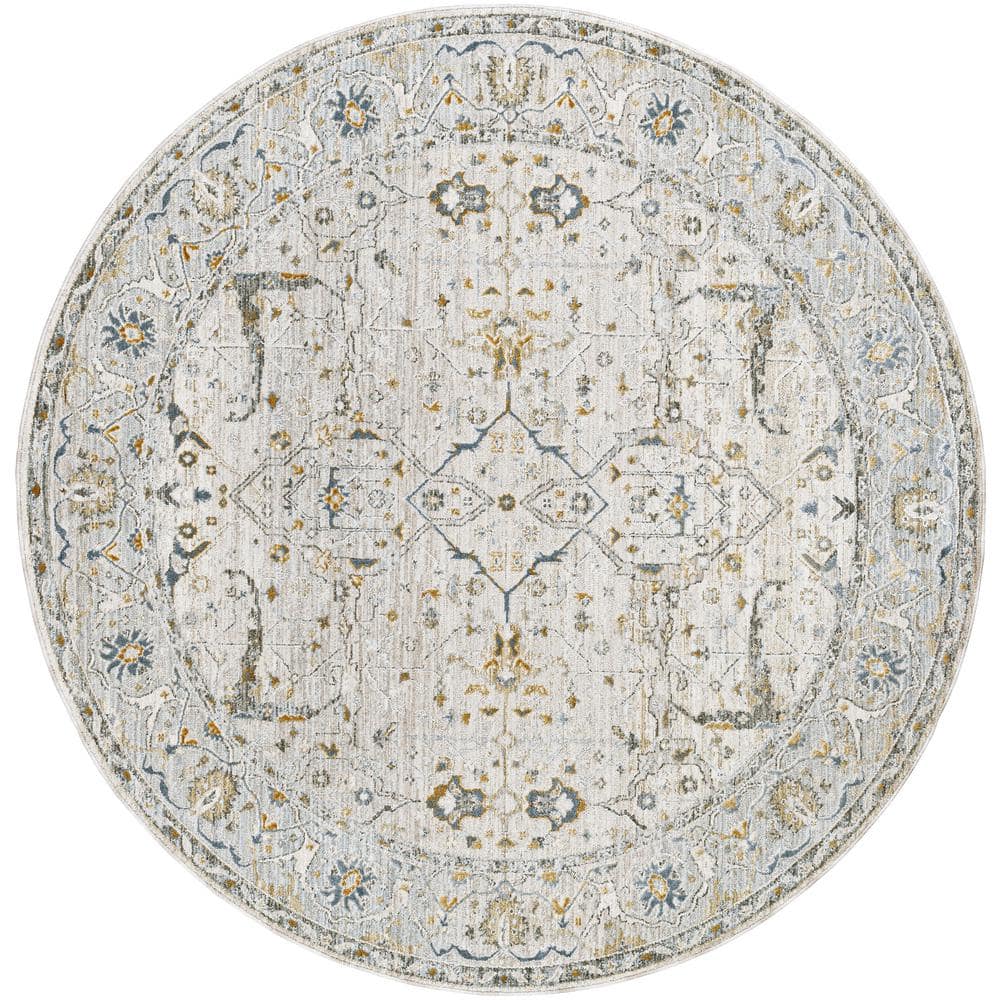 Livabliss Dresden Gray Traditional 5 ft. Round ft. Indoor Area Rug ...