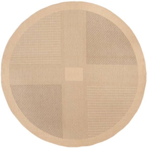 SAFAVIEH Courtyard Natural/Brown 5 ft. x 5 ft. Round Border Indoor/Outdoor Patio  Area Rug