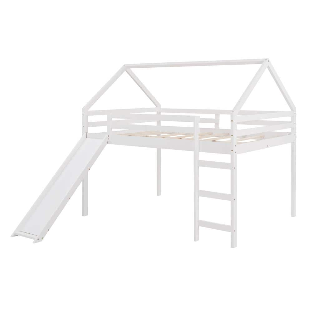 aisword Full Size Loft Bed with Slide, House Bed with Slide - White ...