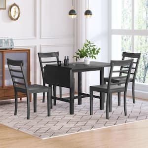 5-Piece Gray Wood Drop Leaf Breakfast Nook Extendable Dining Set with 4-Ladder Back Chairs