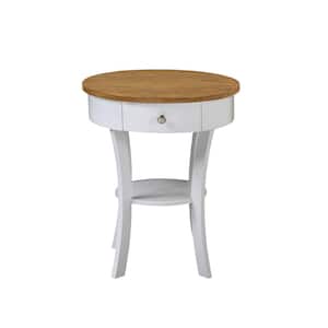 Classic Accents Schaffer 20 in. Driftwood/White 24 in. Round Wood End Table with Drawer and Shelf