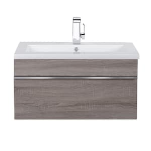 Trough 30in. W x 16in. D x 15in. H Sink Wall-Mounted Bathroom Vanity Side Cabinet in Dorato with Acrylic Top in White