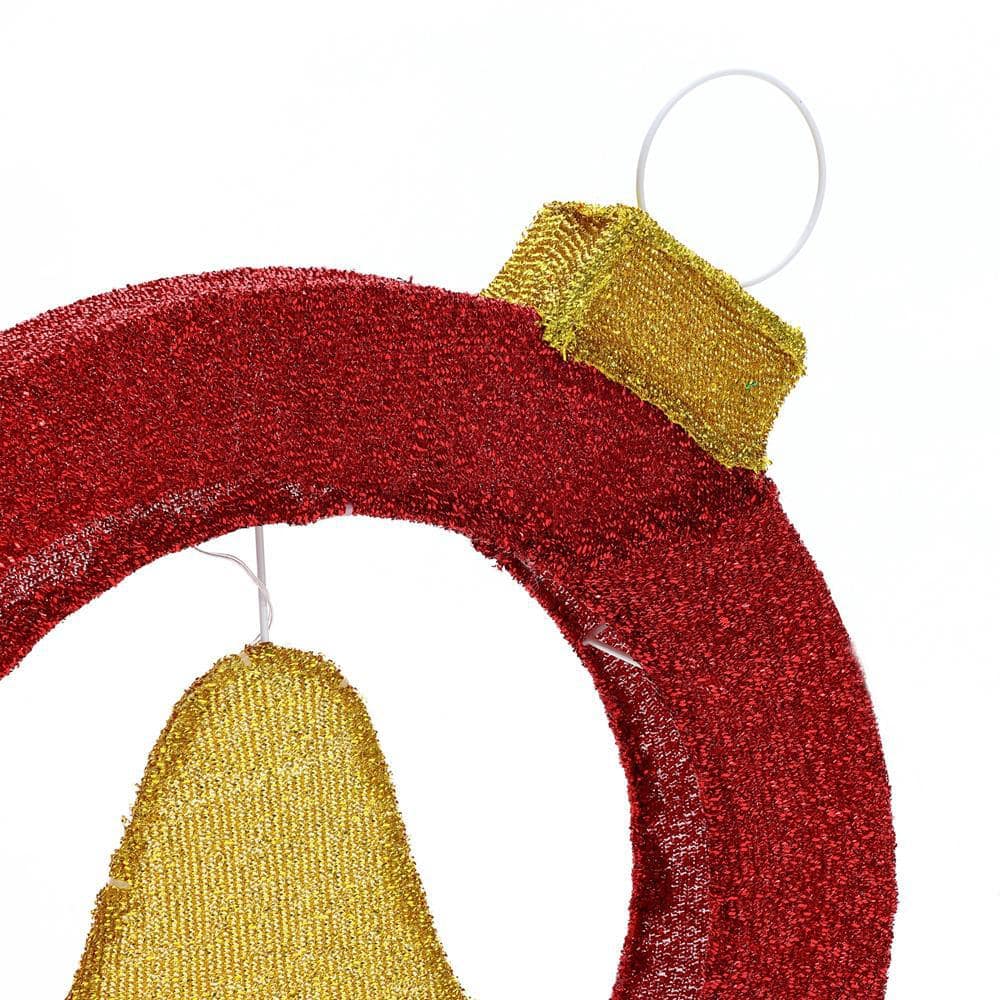 1.9Ft Red and Gold Ornament Bell Wreath with Lights