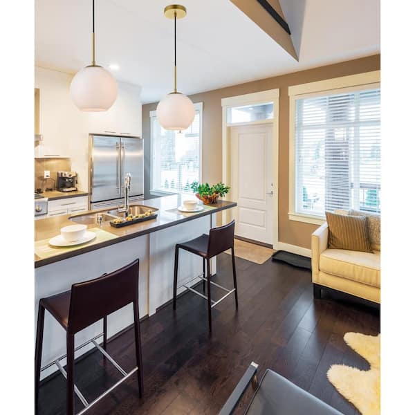 Timeless Home Blake 1-Light Brass Pendant with 7.9 in. W x 7.1 in. H Frosted Glass Shade