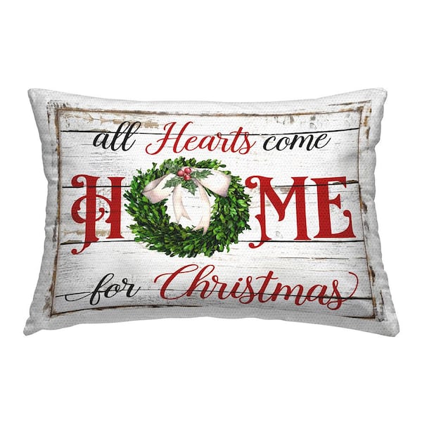 Hearts Home For Christmas Red Rectangular Outdoor Throw Pillow