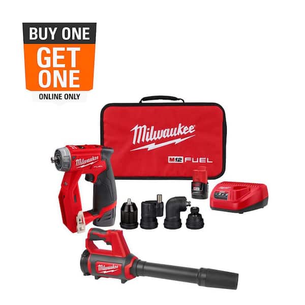 M12 FUEL 12V Lithium-Ion Brushless Cordless 4-in-1 Installation 3/8 in. Drill Driver Kit w 4-Tool Heads & Spot Blower