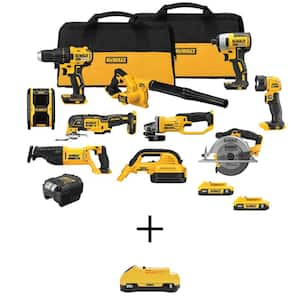 20-Volt Max Lithium-Ion 10-Tool Cordless Combo Kit with 3.0 Ah Compact Battery, (2) 2.0 Ah Batteries, Charger and 2 Bags