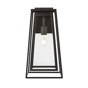 Bailey 18 in. Large Modern 1-Light Bronze Hardwired Double Frame Outdoor Wall Lantern Sconce with Clear Glass