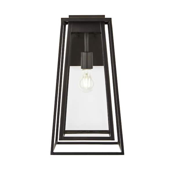 Home Decorators Collection Bailey 18 in. Large Modern 1-Light Bronze Hardwired Double Frame Outdoor Wall Lantern Sconce with Clear Glass
