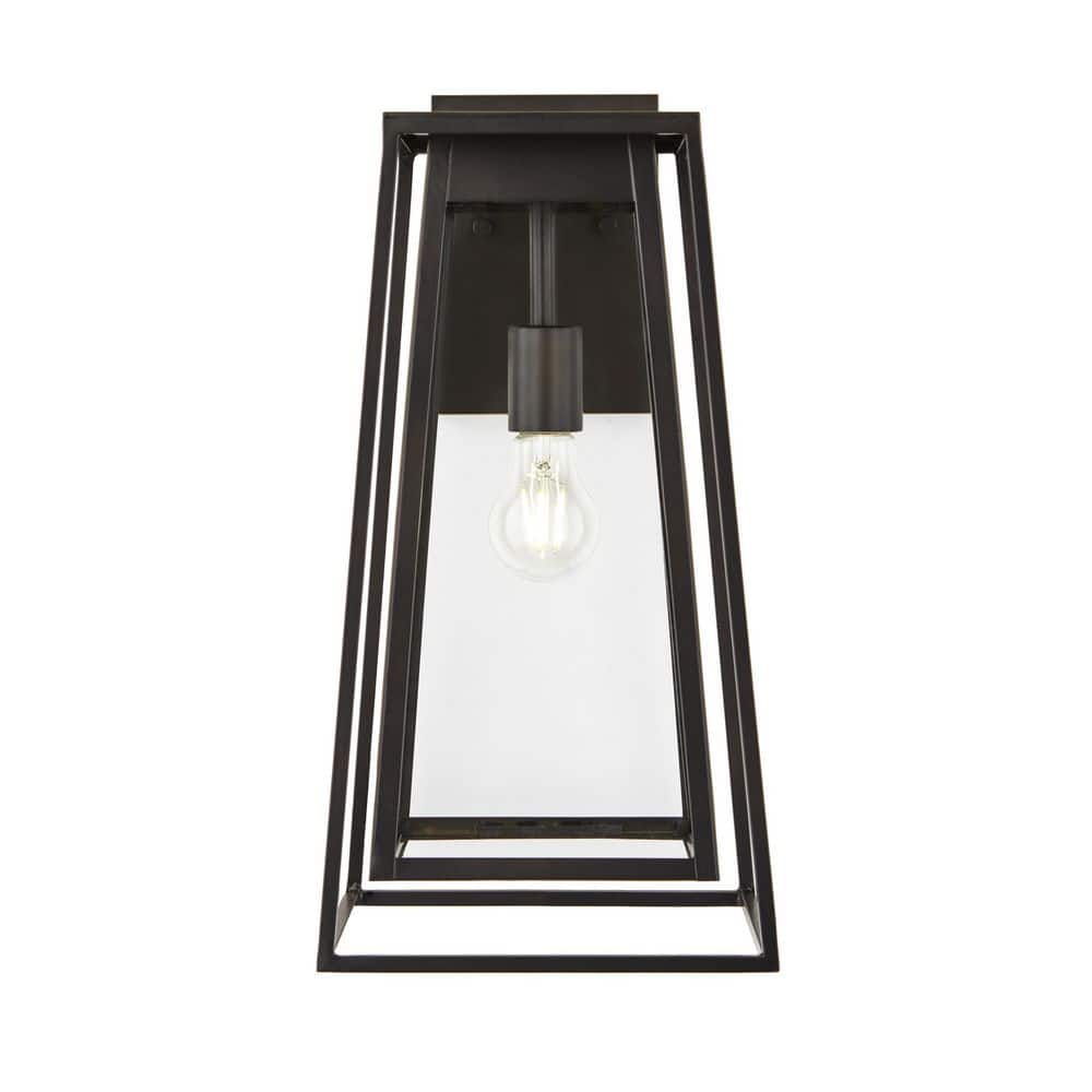 Bailey 18 in. Large Modern 1-Light Bronze Hardwired Double Frame Outdoor Wall Lantern Sconce with Clear Glass price history on PriceWatchPro