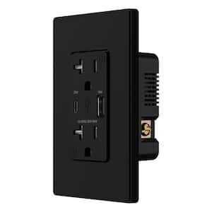 20W USB Wall Outlet with Type A and Type C USB Ports for Power Delivery and Quick Charge, w/Wall Plate, Black (1 Pack)