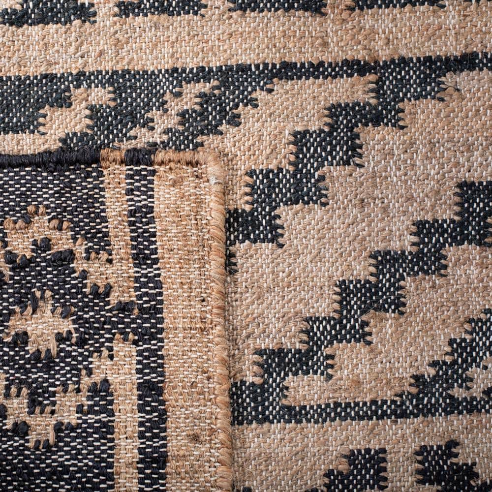 Gray and Natural Cotton Handmade Kilim Rug, 7' Square
