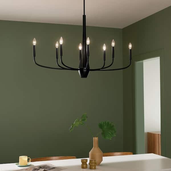 Deela 41 in. 8-Light Black Modern Candle Oval Chandelier for Dining Room