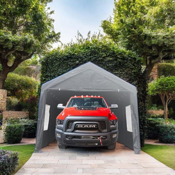 Unbranded 20 ft. W x 12 ft. D x 9.83 ft. H Heavy Duty Roof Portable Carport in Gray