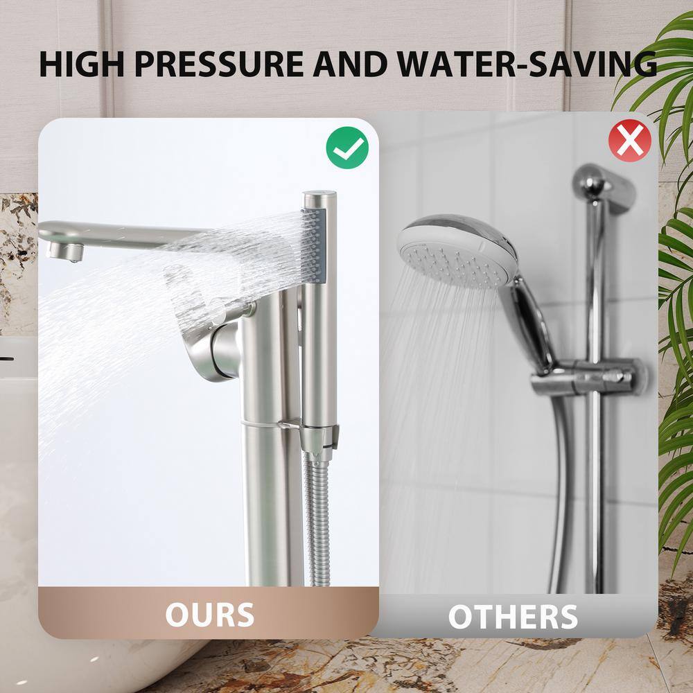 Brushed Nickel Freestanding Bathtub Faucet with Handshower