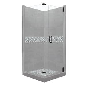 Del Mar Grand Hinged 42 in. x 42 in. x 80 in. Right-Hand Corner Shower Kit in Wet Cement and Black Pipe Hardware