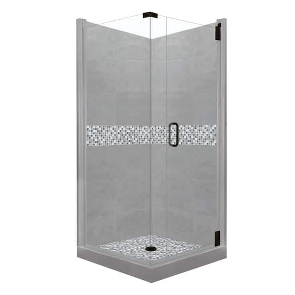 American Bath Factory Del Mar Grand Hinged 42 in. x 42 in. x 80 in. Right-Hand Corner Shower Kit in Wet Cement and Black Pipe Hardware